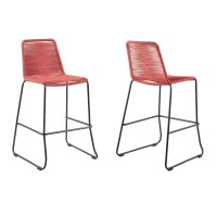 Shasta 26 Outdoor Metal And Brick Red Rope Stackable Counter Stool - Set Of 2