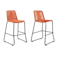 Shasta 30 Outdoor Metal And Tangerine Rope Stackable Barstool - Set Of 2