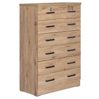 Better Home Products Cindy 7 Drawer Chest Wooden Dresser With Lock - Natural Oak