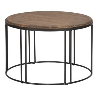 Iron Framed Round Coffee Table With Wooden Top, Brown And Black