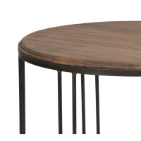Iron Framed Round Coffee Table With Wooden Top, Brown And Black