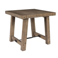 Handcrafted Reclaimed Wood End Table With Grains, Weathered Gray
