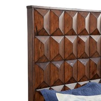 Wooden Queen Size Bed With Honeycomb Design High Headboard, Brown