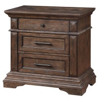 3 Drawer Transitional Nightstand With Bracket Legs And Bar Handles, Brown