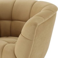 Tufted Fabric Upholstered Chair With Round Swivel Metal Base, Beige