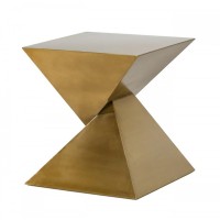 Metal End Table With Pyramid Shape Base, Antique Gold