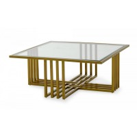 Square Glass Top Coffee Table With Slatted Cross Base, Gold