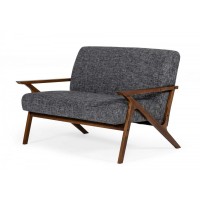 Wooden Loveseat With Open Arms And Angled Legs, Brown And Gray