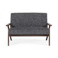Wooden Loveseat With Open Arms And Angled Legs, Brown And Gray