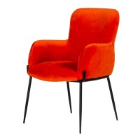 Curved Design Fabric Dining Chair With Sleek Tapered Legs, Orange