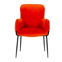Curved Design Fabric Dining Chair With Sleek Tapered Legs, Orange
