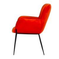 Curved Design Fabric Dining Chair With Sleek Tapered Legs, Orange