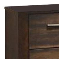 Wooden Nightstand With Two Drawers And Metal Bar Handles, Brown