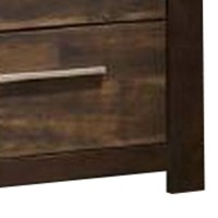 Wooden Nightstand With Two Drawers And Metal Bar Handles, Brown