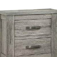 Wooden Nightstand With Two Drawers And Metal Bar Handles, Gray
