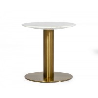 20 Inch Marble Top End Table With Pedestal Base, White And Gold