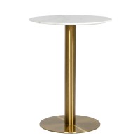 20 Inch Marble Top Bar Table With Pedestal Base, White And Gold
