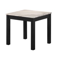 3 Piece Faux Marble Cocktail And End Table With Block Legs, White And Black