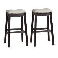 29 Inch Wooden Bar Stool With Upholstered Cushion Seat, Set Of 2, Gray And Black