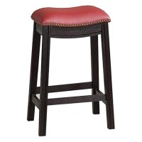 24 Inch Wooden Counter Stool With Upholstered Cushion Seat, Gray And Red