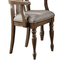 Wooden Arm Chair With Button Tufted Back, Set Of 2, Brown And Gray