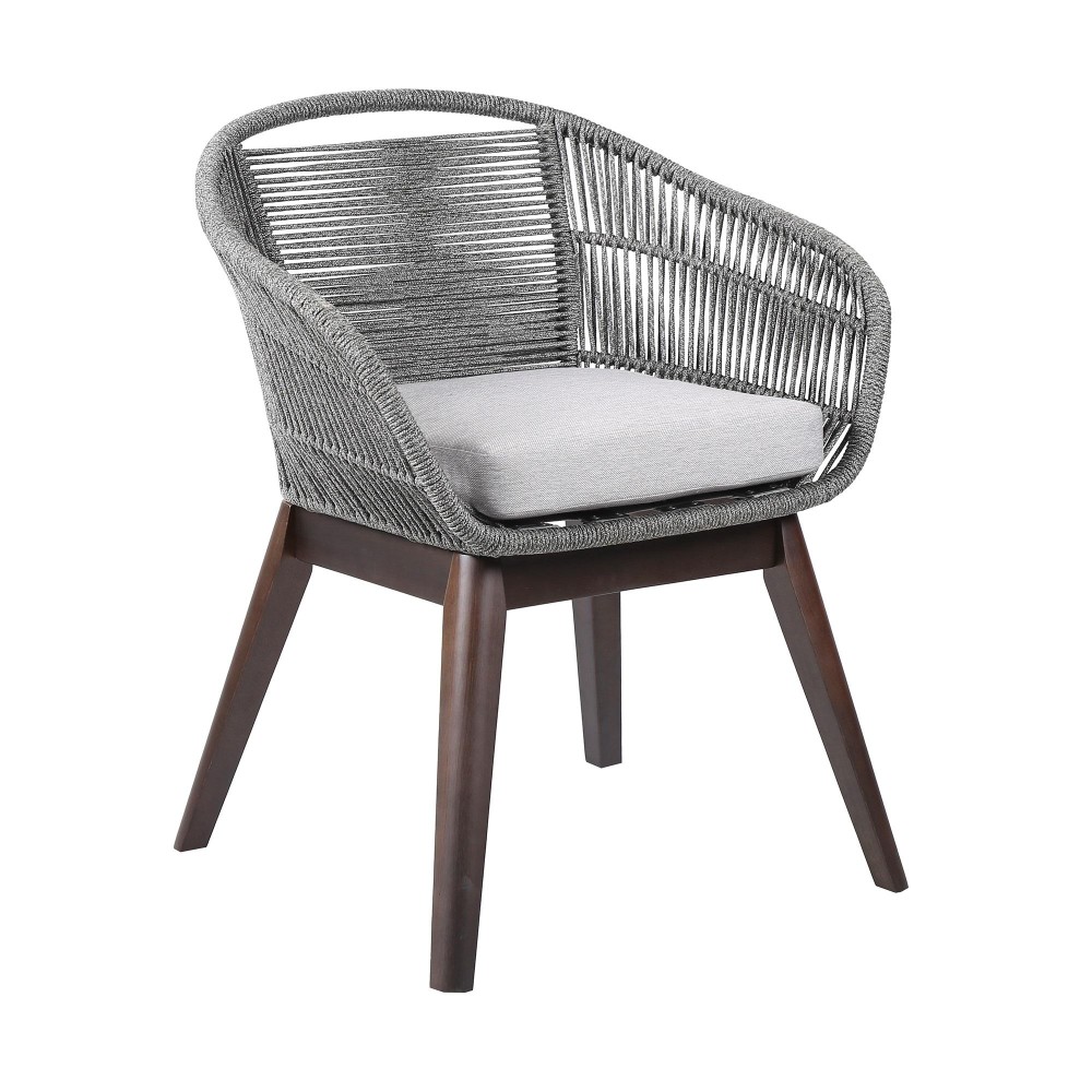Indoor Outdoor Dining Chair With Fishbone Woven Curved Back, Gray