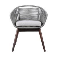 Indoor Outdoor Dining Chair With Fishbone Woven Curved Back, Gray