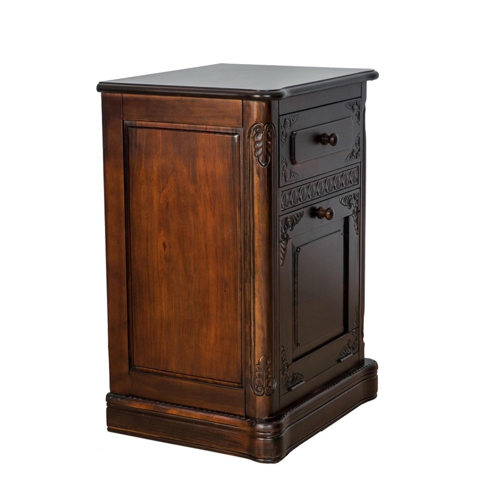 Cabinet With 1 Drop Down Door And Intricate Carved Details, Brown