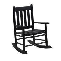 Rocking Chair With Slatted Design Back And Seat, Black