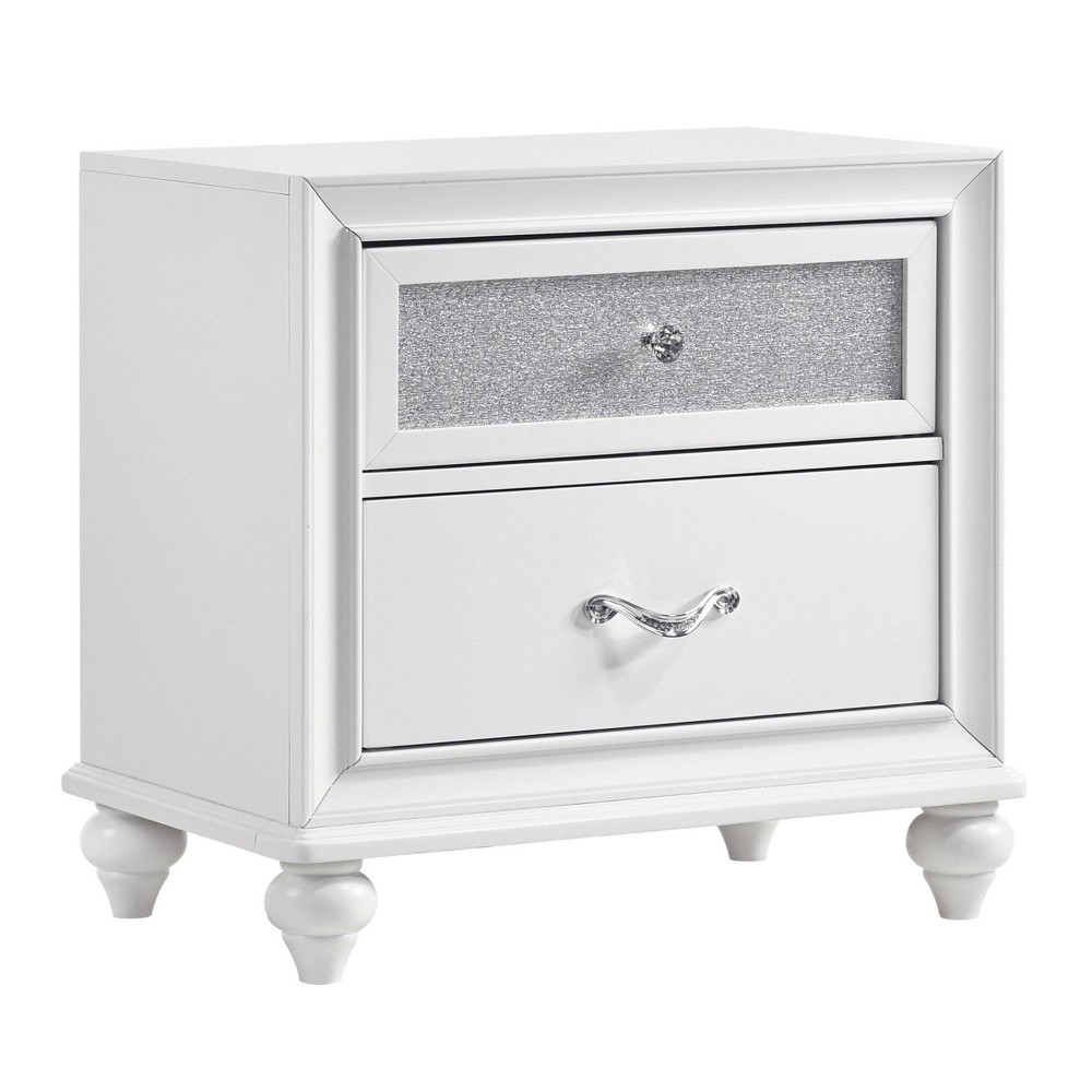 Nightstand With 2 Drawers And Glittery Acrylic Front, White