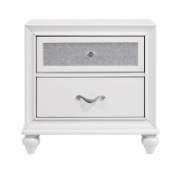 Nightstand With 2 Drawers And Glittery Acrylic Front, White