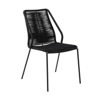 Indoor Outdoor Dining Chair With Fishbone Woven Seating, Set Of 2, Black