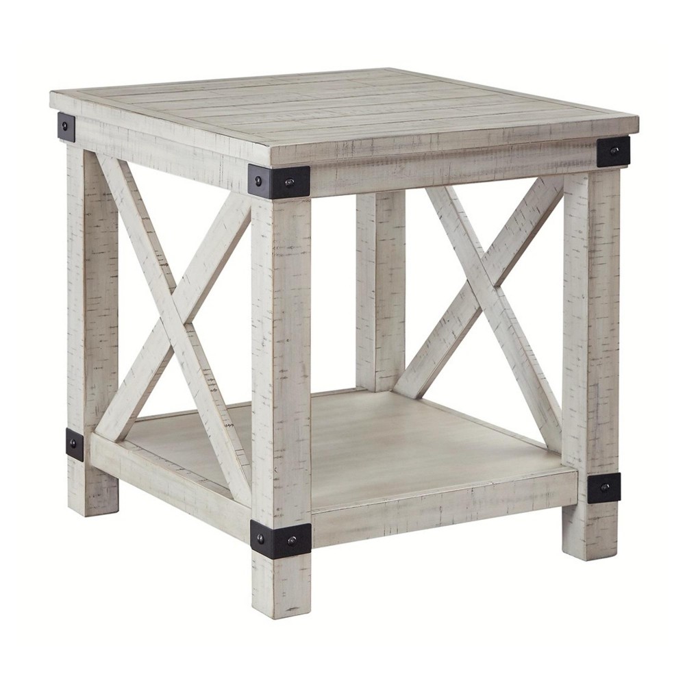 Rectangular End Table With X Shape Braces, Washed White