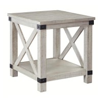 Rectangular End Table With X Shape Braces, Washed White