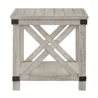 Rectangular End Table With X Shape Braces, Washed White