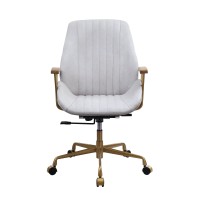 Office Chair With 5 Star Base And Armrests, Vintage White And Brown