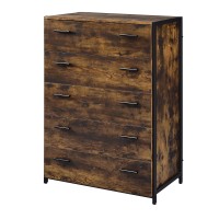 Nat 48 Inch Rustic Wood Chest, 5 Drawers, Brown And Black