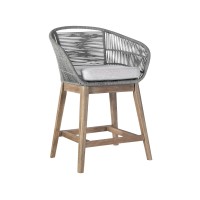 Mila 26 Inch Outdoor Teak Wood Counter Stool Chair, Rope Woven, Gray, Brown
