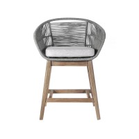 Mila 26 Inch Outdoor Teak Wood Counter Stool Chair, Rope Woven, Gray, Brown