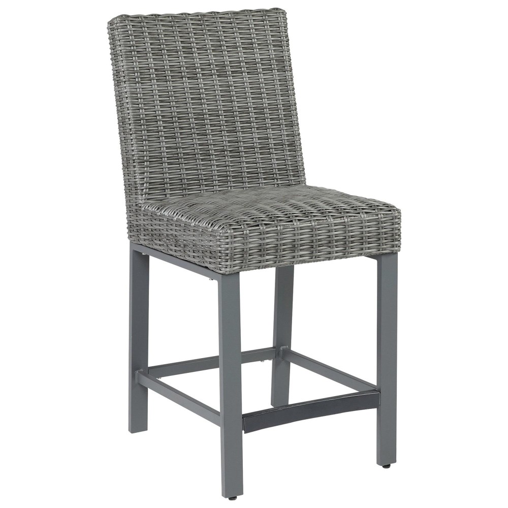 Jack 28 Inch Outdoor Barstool Chair, Tall Backrest, Set Of 2, Aluminum,Gray