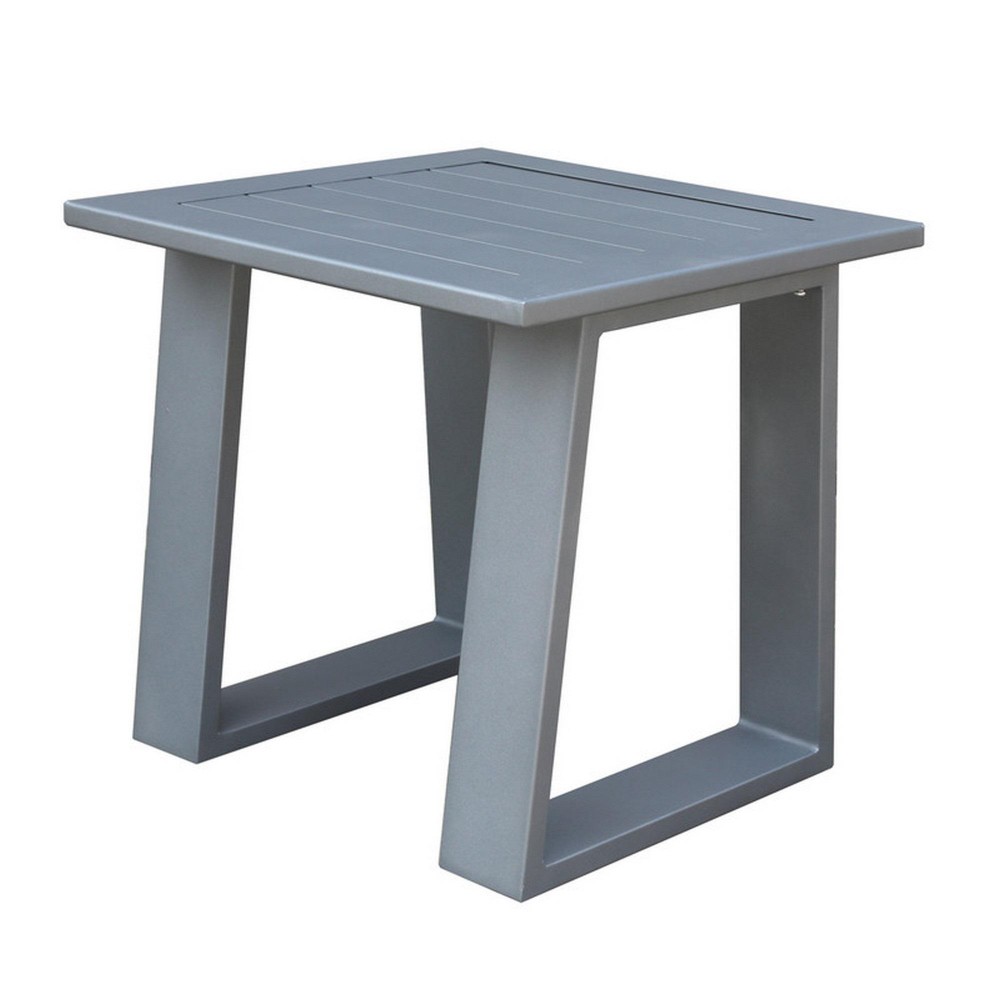 Carlo 23 Inch Outdoor End Table, Aluminum, Square Plank Top, Slate Gray