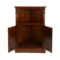 35 Inch Classic Wood Corner Cabinet, Open Shelf, 2 Door Cabinet, Brown