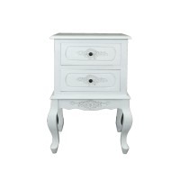 Mary 27 Inch Classic Wood Square Cabinet Table, 2 Drawers, Floral, White