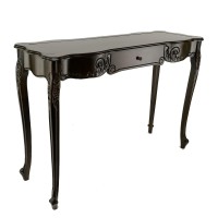 Troy 32 Inch Classic Wood Console Table, 1 Drawer, Floral Cared, Brown
