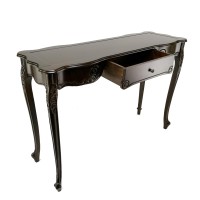 Troy 32 Inch Classic Wood Console Table, 1 Drawer, Floral Cared, Brown