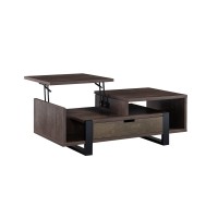 47 Inch Modern Coffee Table, 1 Drawer, 4 Shelves, Half Lift Top, Brown
