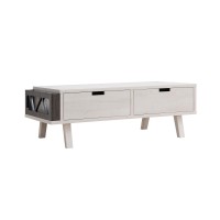Bev 47 Inch Modern Coffee Table, 2 Drawers, 1 Side Compartment, White, Gray