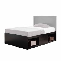 Modern Twin Low Platform Bed, 2 Drawers On Metal Glides, 2 Cubbies, Brown