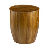 25 Inch Round Accent Side Table, Mango Wood, Barrel Shape, Classic Brown