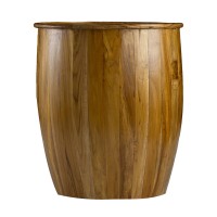 25 Inch Round Accent Side Table, Mango Wood, Barrel Shape, Classic Brown